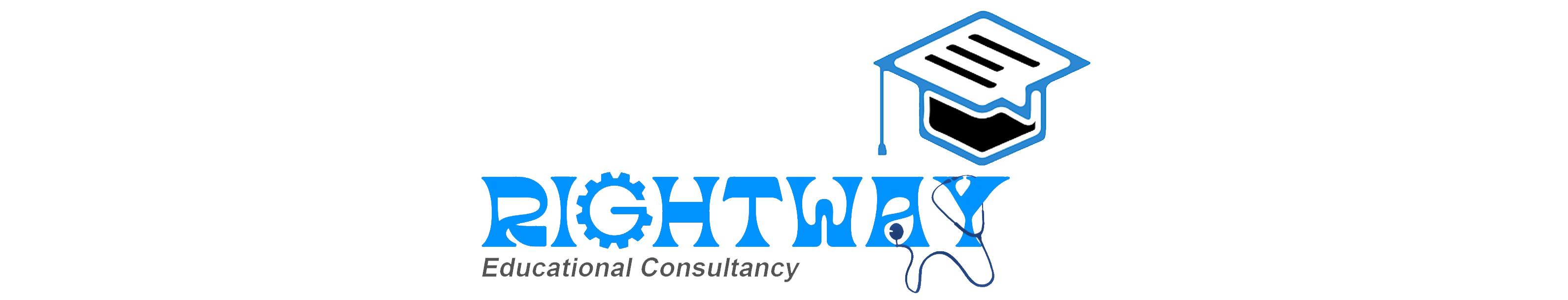 Logo for The Right Way Educational Consultancy, depicting a book and graduation cap, representing education and guidance.